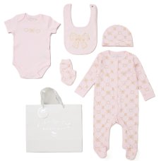 G12405NB: Baby Girls Bows 6 Piece Mesh Bag Gift Set (NB-6 Months)